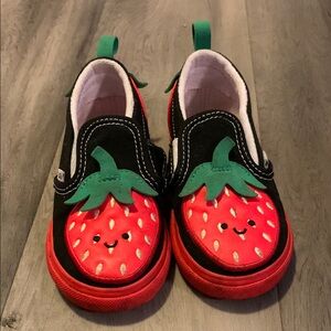 Kids Strawberry Slip-On Shoes - Black and Red